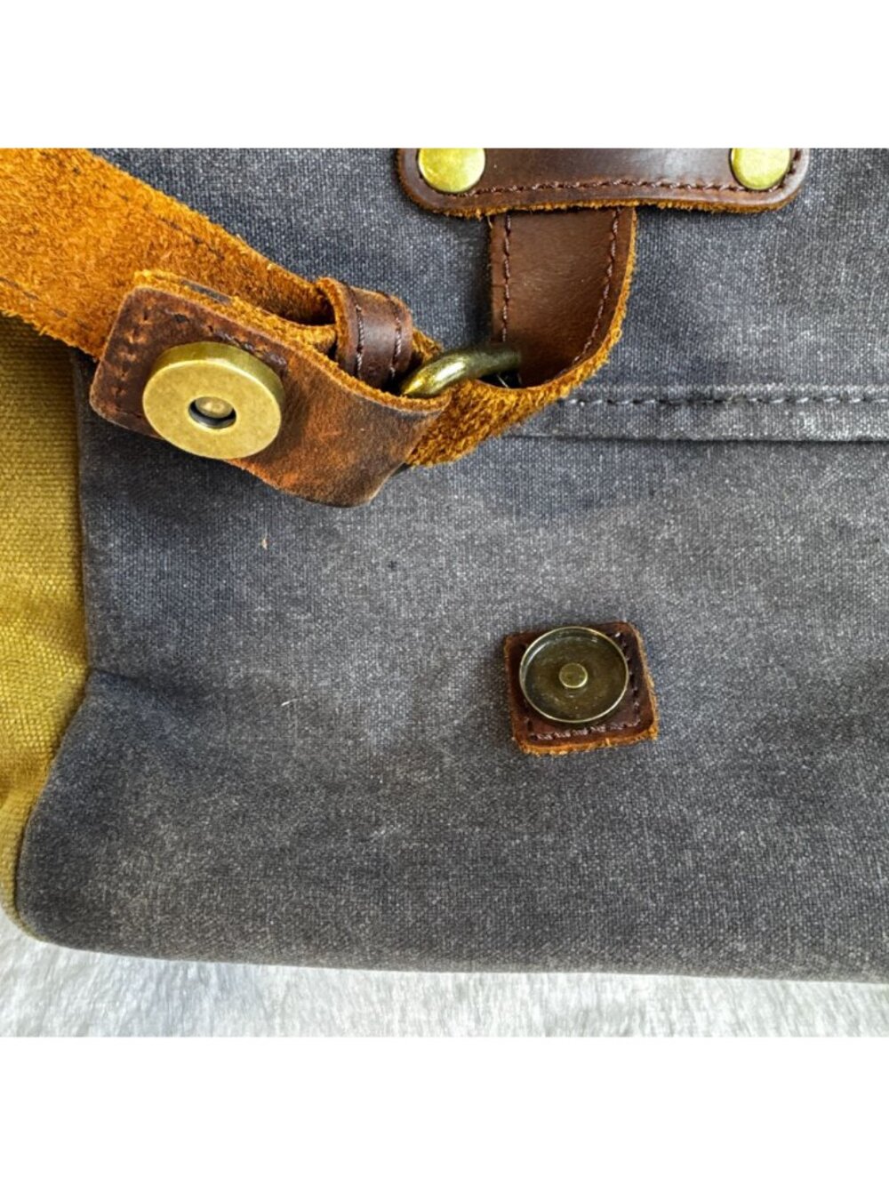 Vintage-Inspired Messenger Leather & Waxed Canvas Briefcase Satchel Laptop Bag - Picture 5 of 11